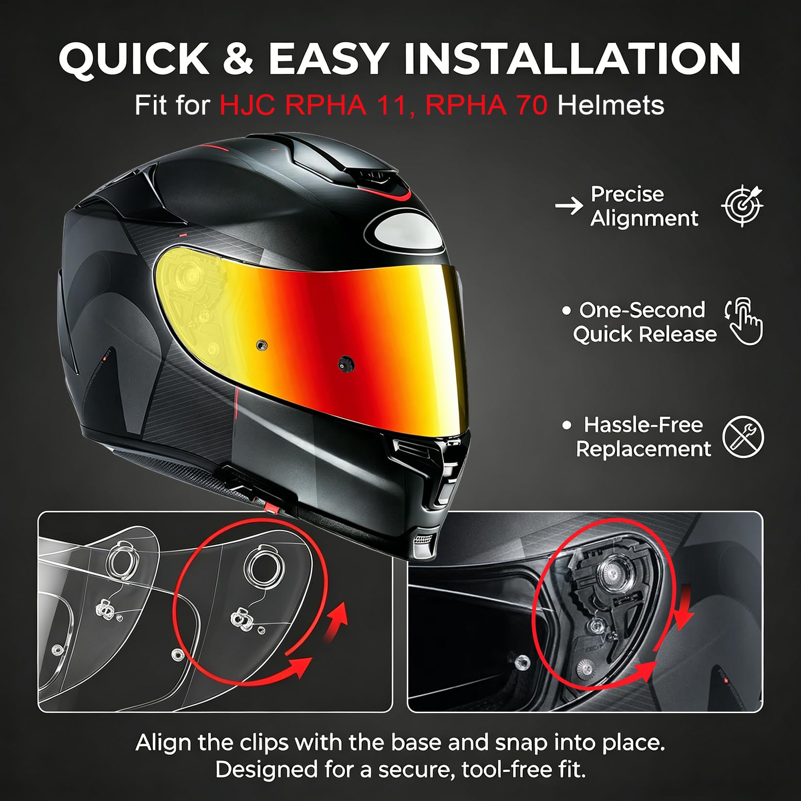 PSLER Motorrad Visier für HJC RPHA 11 (Pro/Carbon) und RPHA 70 (ST/Carbon), Ersatzvisier Kompatibel mit HJ-26 HJ-26ST, Anti-Kratz UV-Schutz, Pinlock Ready(Tiefes Goldrot)