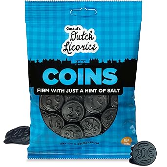 Gustaf's Salted Dutch Licorice Coins - 5.2oz Bag - Salted Black Licorice Coins - Dutch Candy from Netherlands - Salty Black Liquorice Treats