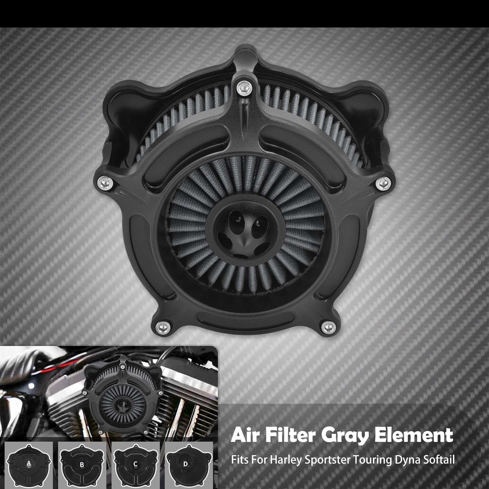 Pianka Filtr Powietrza Pasuje do Harley Touring FLHT FLHX Sportster XL Dyna Softail FLHC Filtr powietrza motocyklowy Szary element czyszczący zestaw dolotowy(Gray Air Filter B)