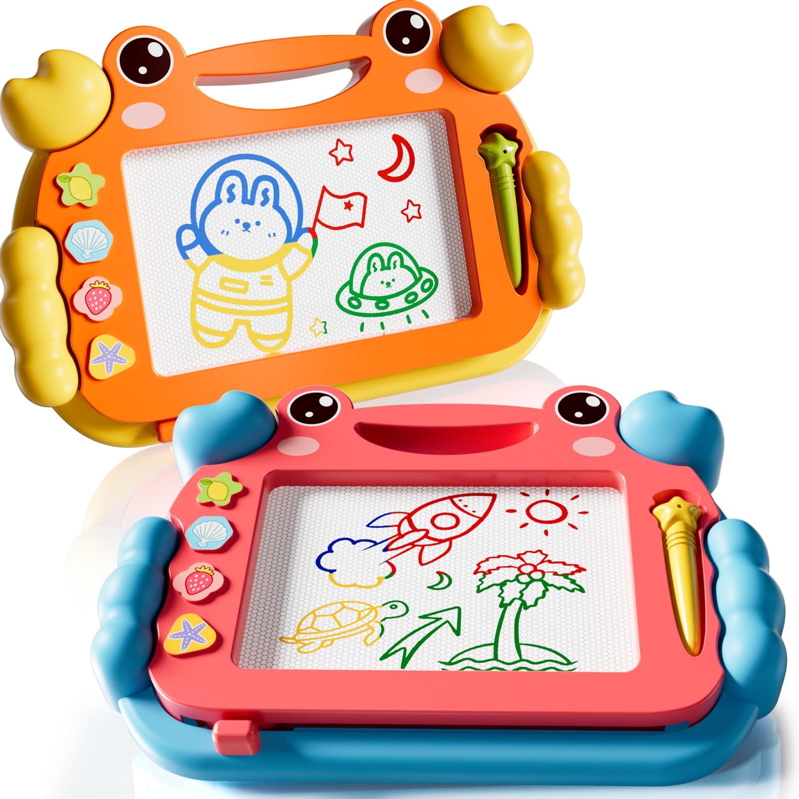 – 2 Pcs Magnetic Drawing Board, Magnet Doodle Board for Toddler Girls Boys 3 4 5 6 7 Year Old Kids, Montessori Preschool Educational Travel Toys Gift Etch A Colorful Sketch Magnet Erasable Writing Pad