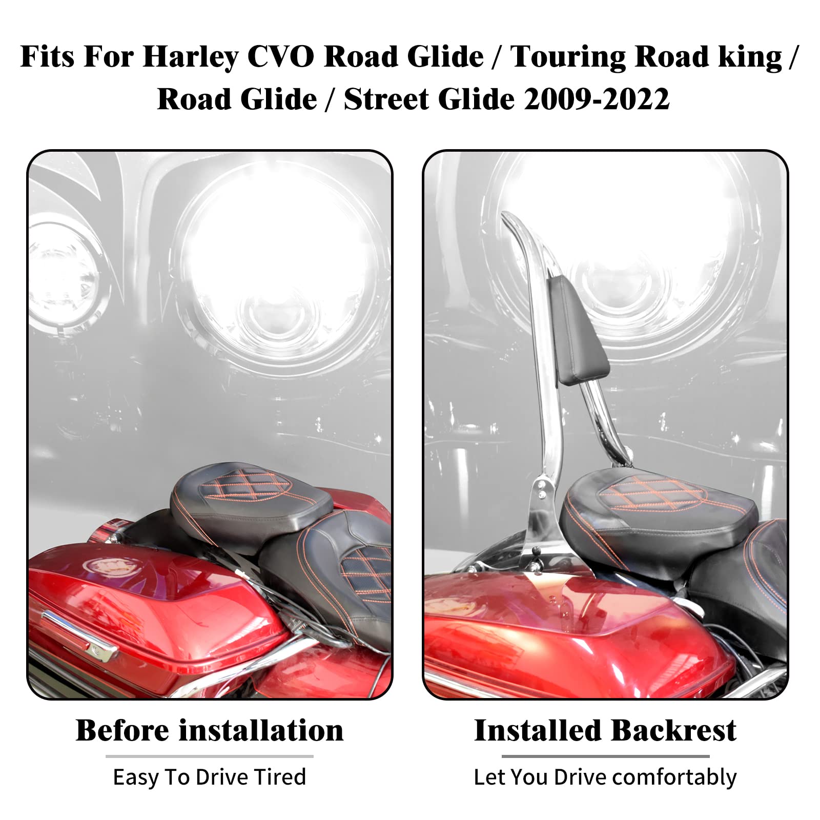 Respaldo trasero motocicleta desmontable pasajero con almohadilla cojín para Harley Touring Road King Street Glide Electra Glide Road Glide FLHR FLHX FLHT FLTR 2009-2023 cromado 21 pulgadas