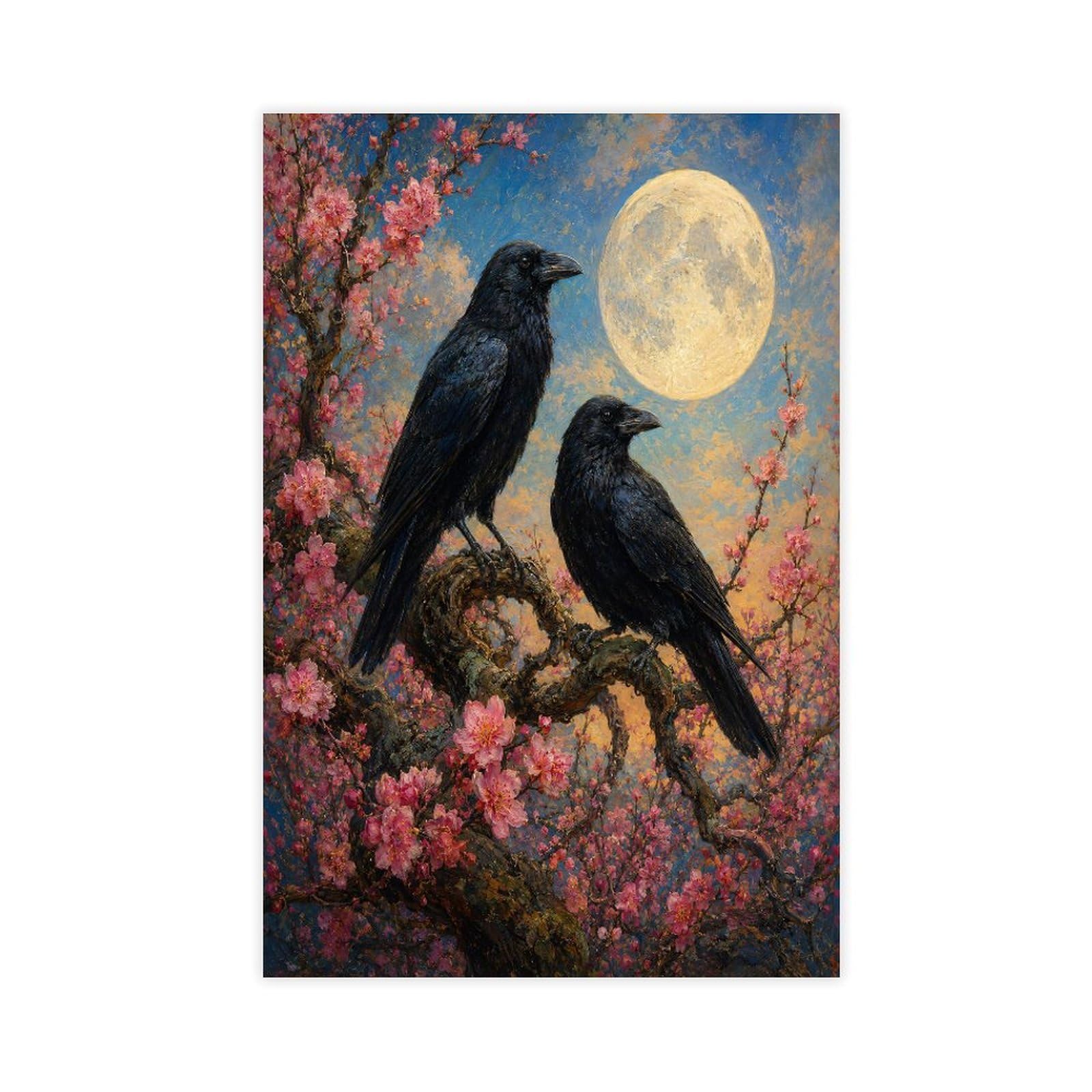 W7c8u2x3 Unframe-Style-2 Ravens Under Moon Canvas Wall Art, Moonlit Stage Bedroom