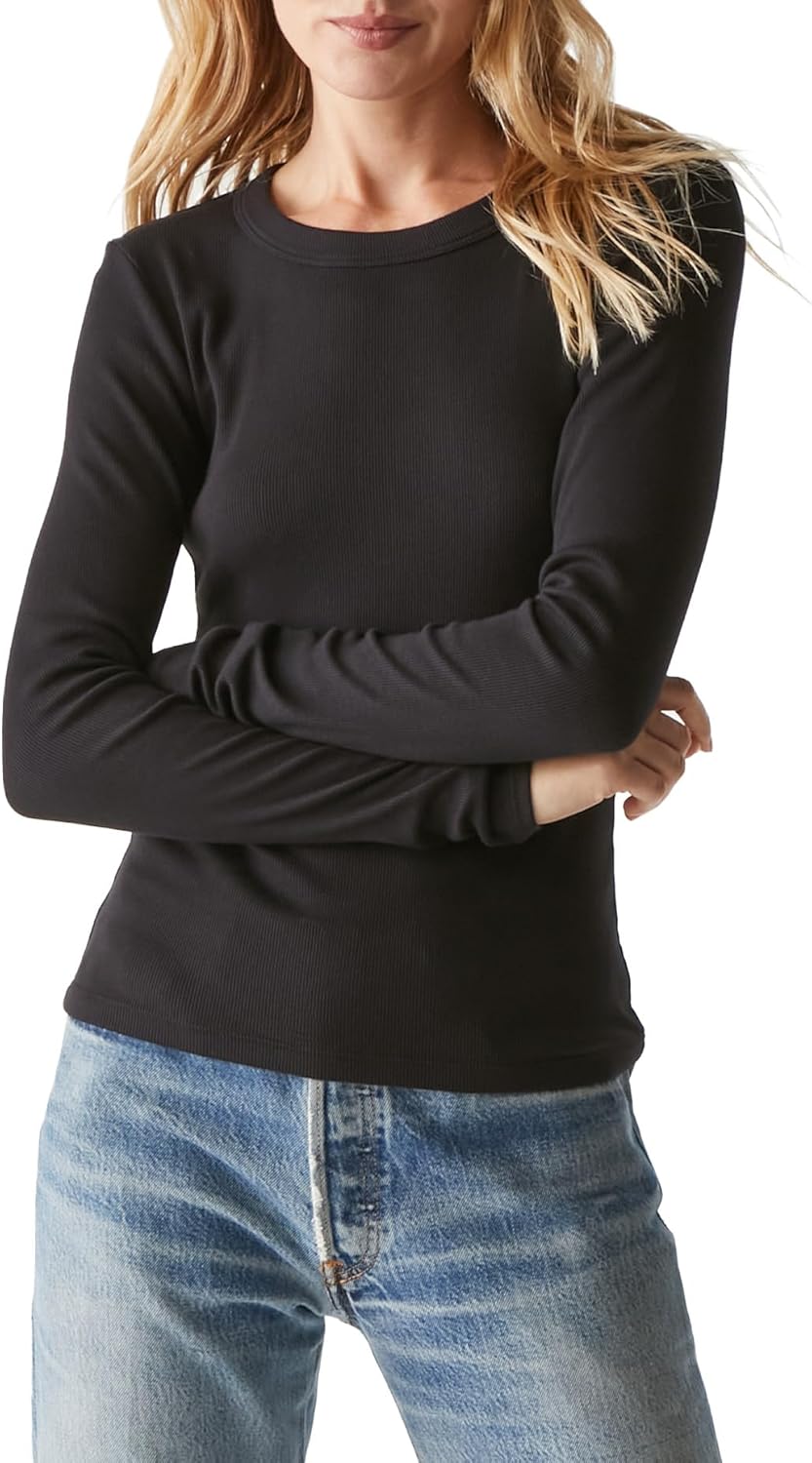 Michael Stars Womens Zola Long Sleeve Wide Binding Crew Tee