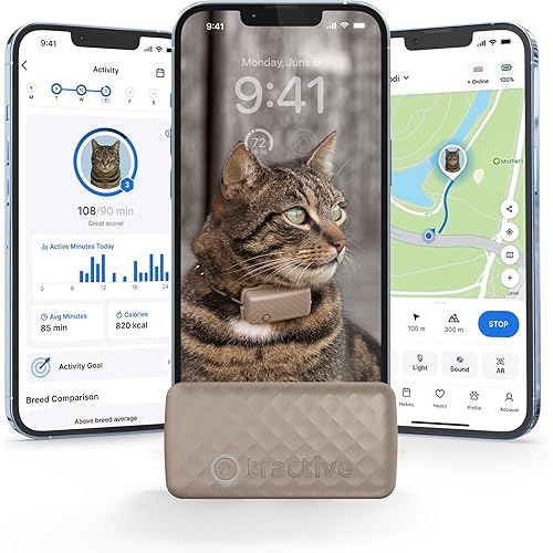 Tractive Smart Cat GPS Tracker | Real-Time Location & Wellness Monitoring for Cats 6.5 lbs+ | Territory & Location History | Up to 5-Day Battery | Breakaway Collar Included (Brown)