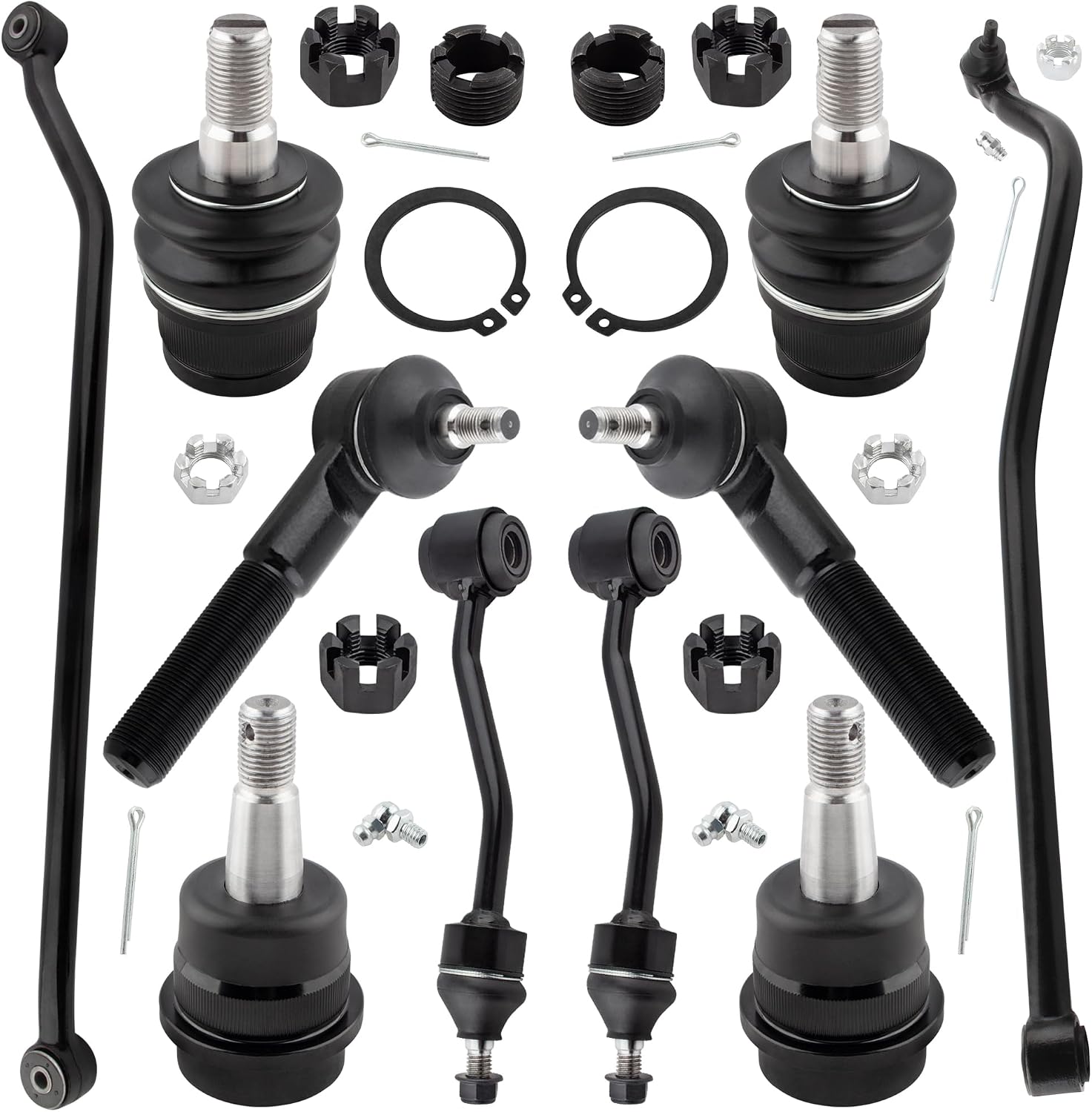 DS1461 DS1235 K3197 K3161 K3134 ES3096 Front & Rear Track Bar Drag Link Upper & Lower Ball Joints Outer Tie Rod Ends Sway Bars for Jeep Wrangler 1997-2006 4WD, Pack of 10