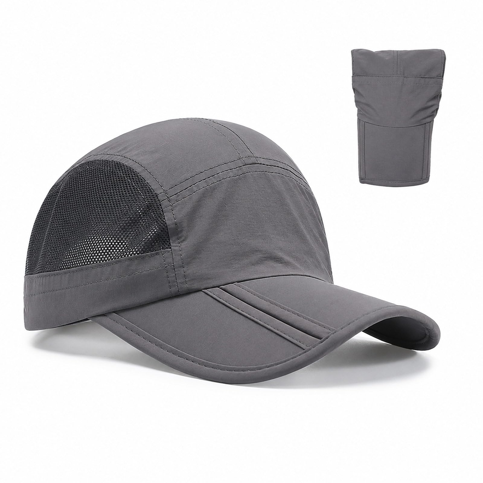 Men’s Foldable Outdoor Cap Dark Grey - Ultra Light Mesh Sun Hat Adjustable Unisex - Breathable Quick Dry Baseball Cap with Curved Brim for Running Hiking Travel Daily Outdoor Wear