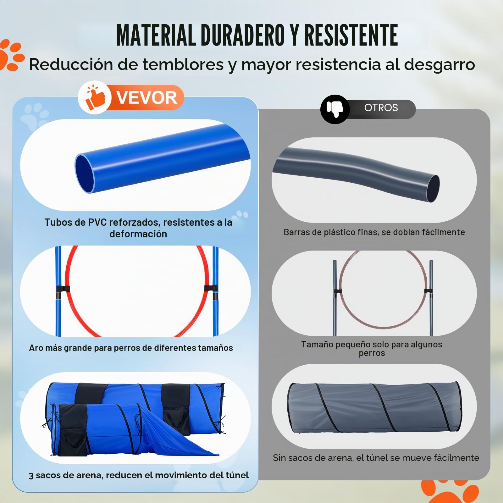 VEVOR Equipo de Entrenamiento de Agilidad para Perros 7 Piezas Carrera de Obstáculos para Cachorros con Vallas Altas Ajustables 6 Postes 2 Túneles Anillo de Salto Caja de Descanso Silbato Cuenco