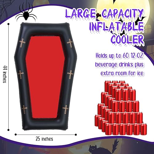 Miniatura 7 de Liliful Paquete de 4 unidades de 44 x 25 pulgadas inflables de Halloween de ataúd para piscina, flotadores de bufé negro, enfriador de bebidas