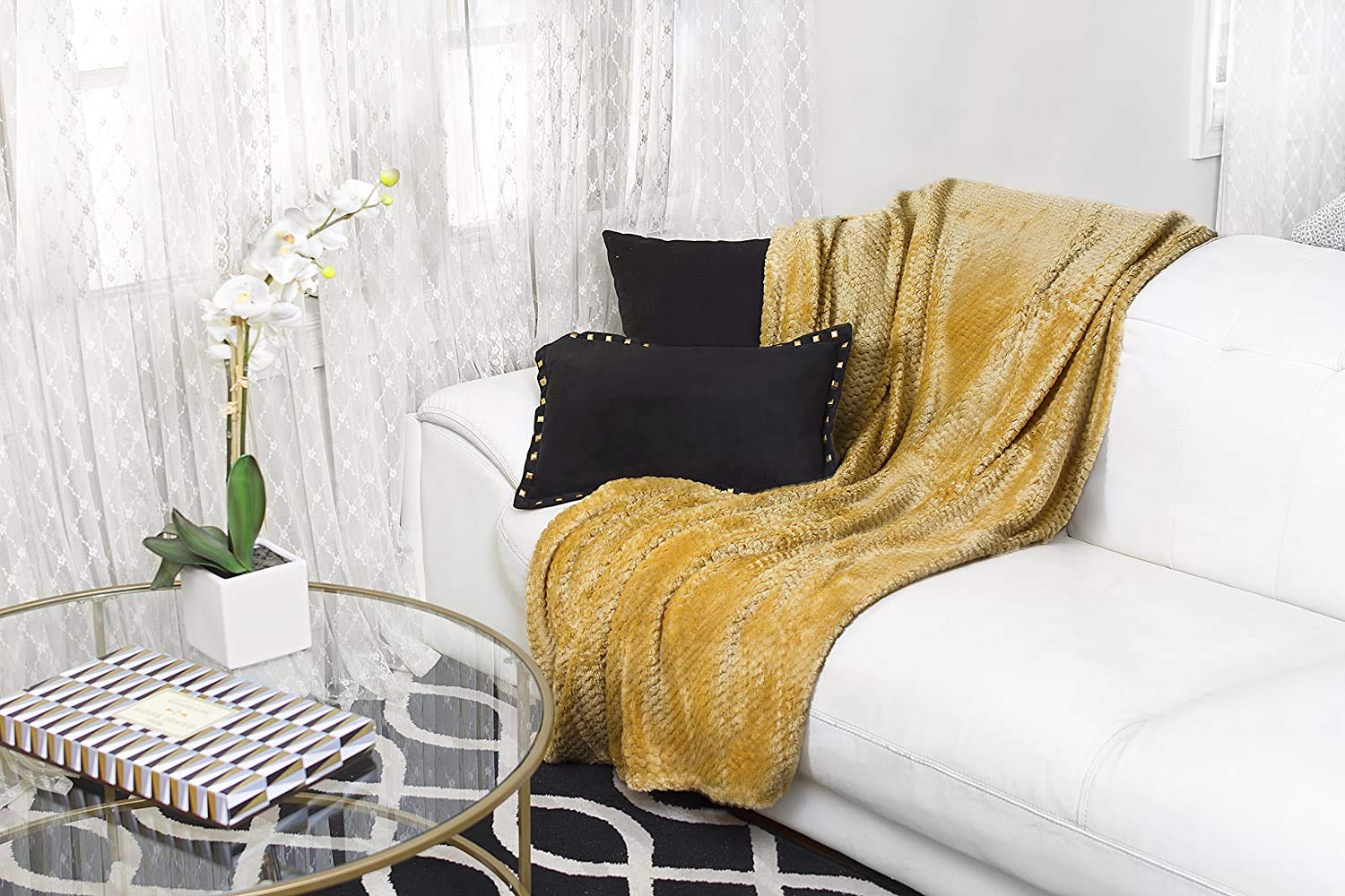 Premium Velvet Ultra Soft and Luxurious Plush Textured Couch Throw Blanket, 50"x 60" (Gold)