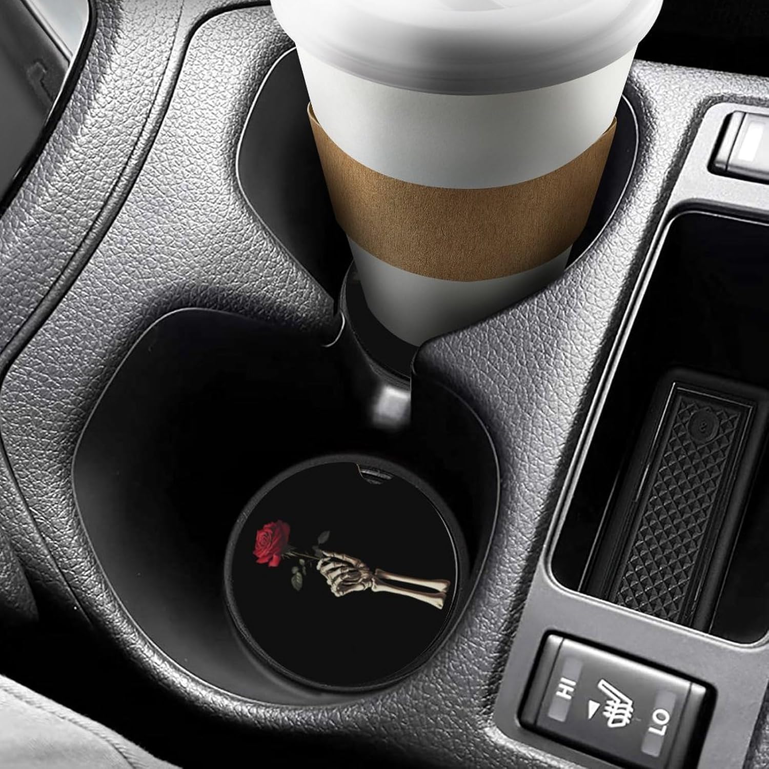 Skeleton Hand with Rose Cute Car Coasters 2.56 Inch Absorbent Cup Holder for Drinks Auto Interior Accessories