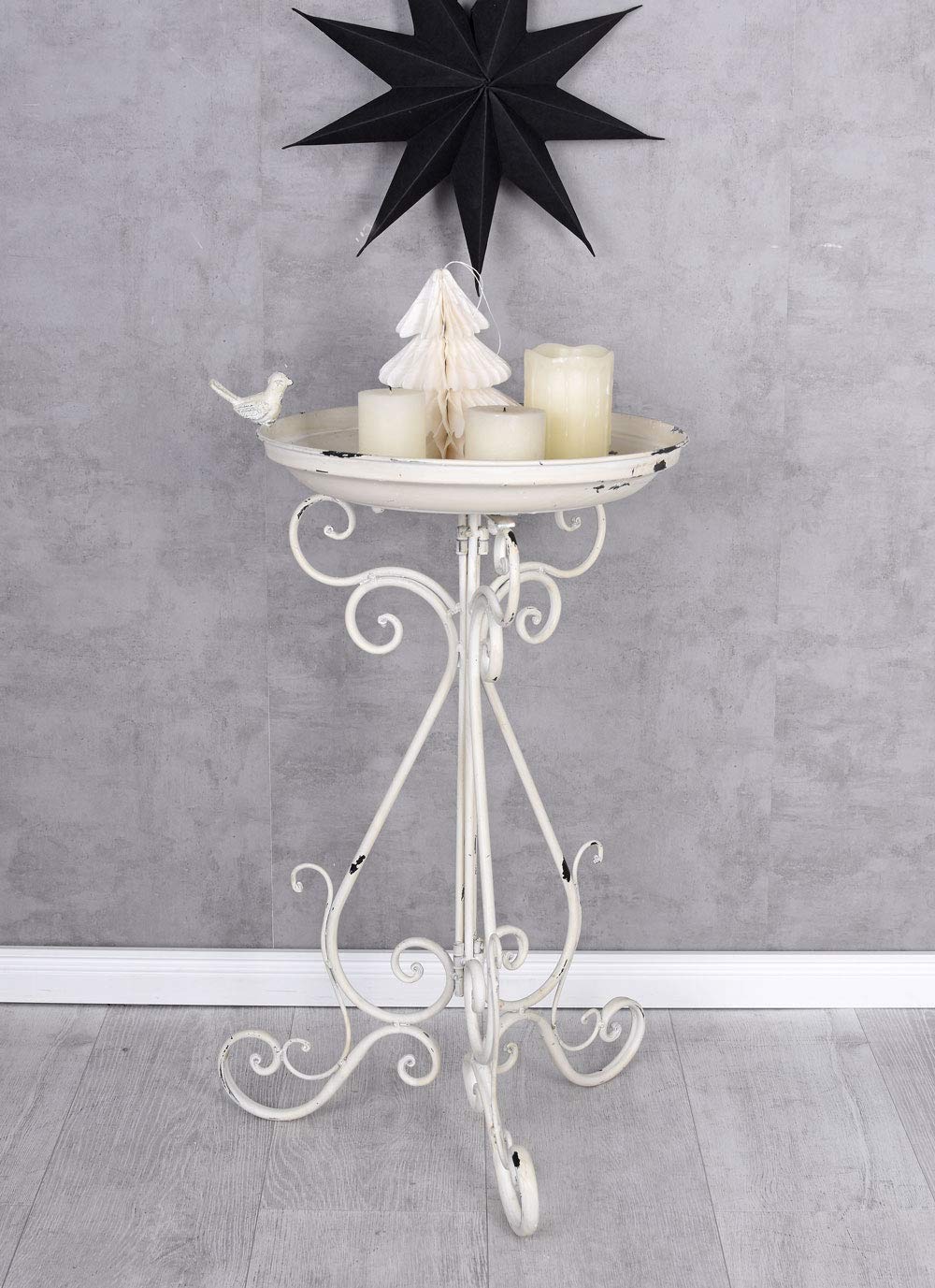 PALAZZO INT Vogelbad Metall Shabby Chic Weiss Vogeltränke Garten Schale Antik Look Jardin des Plantes Eisen Vogelschale 70 cm