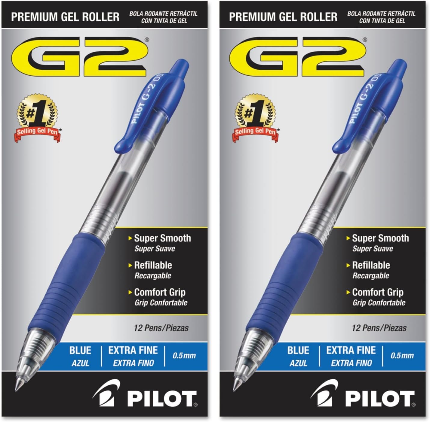 PILOT G2 Premium Gel Roller Pens,Extra Fine Point 0.5 mm,Blue Ink Pens Extra Fine Point,- Ideal for School,Journaling,and Office Writing,12 Count (Pack of 2)