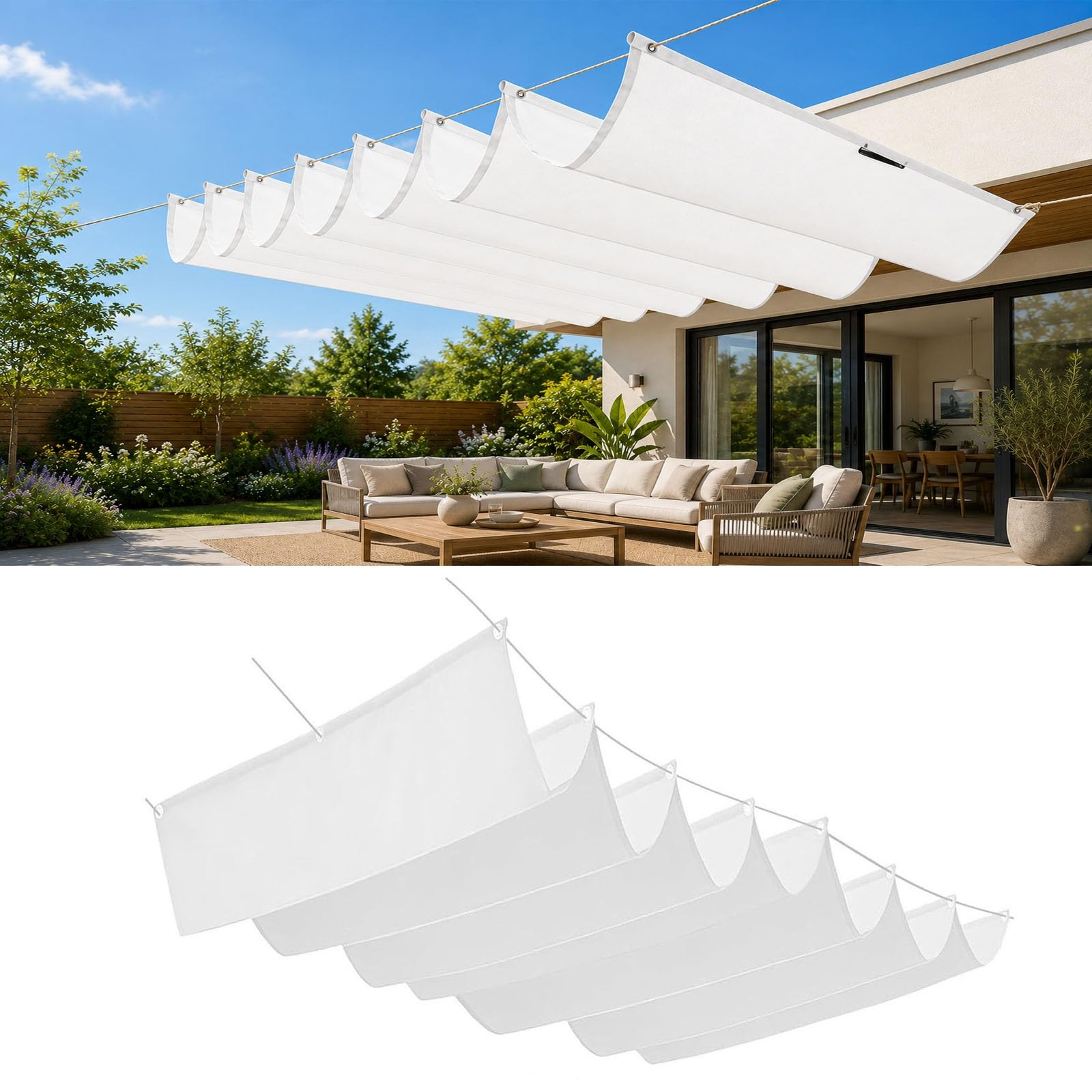 Voile ombrage vague blanc pour des déjeuners agréables sur la terrasse