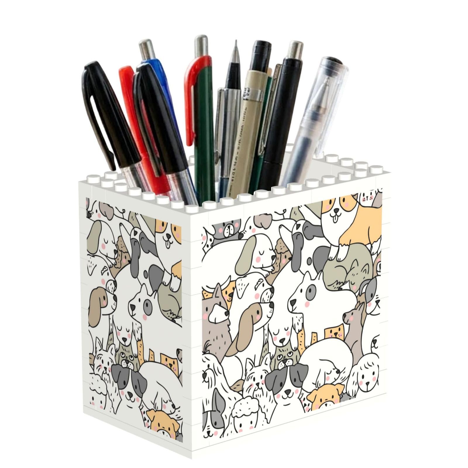 Poadnly Cartoon Doodle Dogs, Pen Pot Pencil Holder for Office Home School, Compact Desk Organiser for Office Stationery