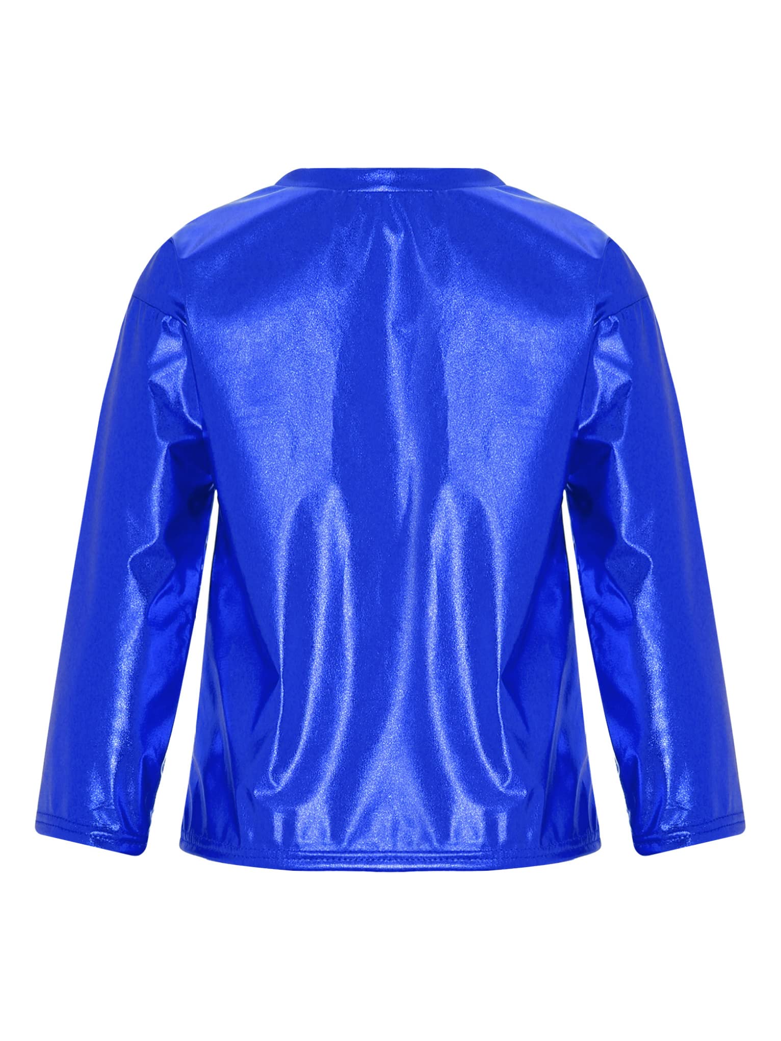 Mufeng Kids Boys Girls Shiny Metallic Hip Hop Dance T-Shirt Long Sleeve Round Neck Sports Shirts Tee Dancewear Sportwear Royal Blue 5-6 Years