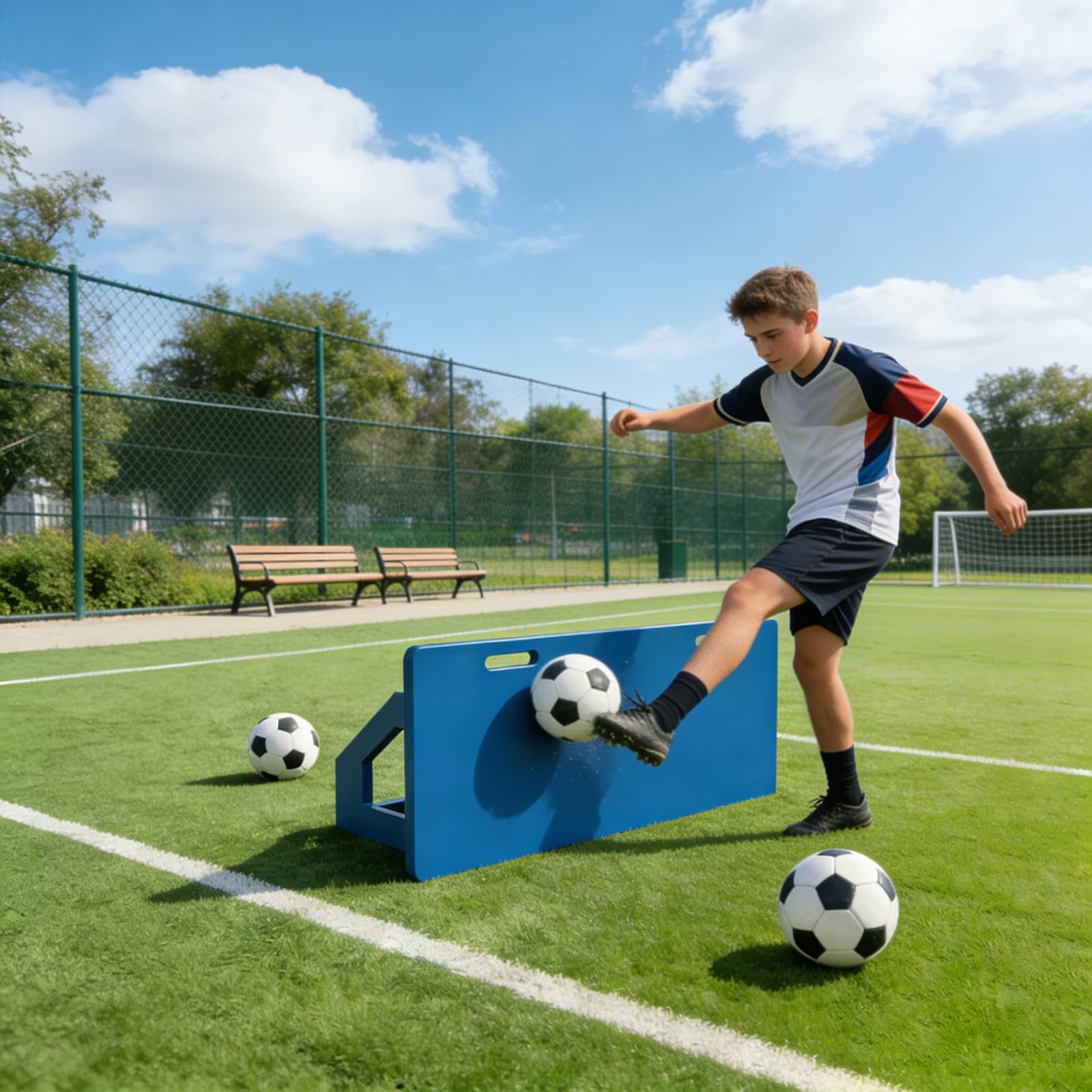 Piłka nożna Rebound Board 100 x 40 cm, przenośna ściana odbijająca z HDPE z podwójnym kątem (90° i 60°), składana deska odbicia do treningu strzelania, stabilna i lekka, dla dzieci i dorosłych
