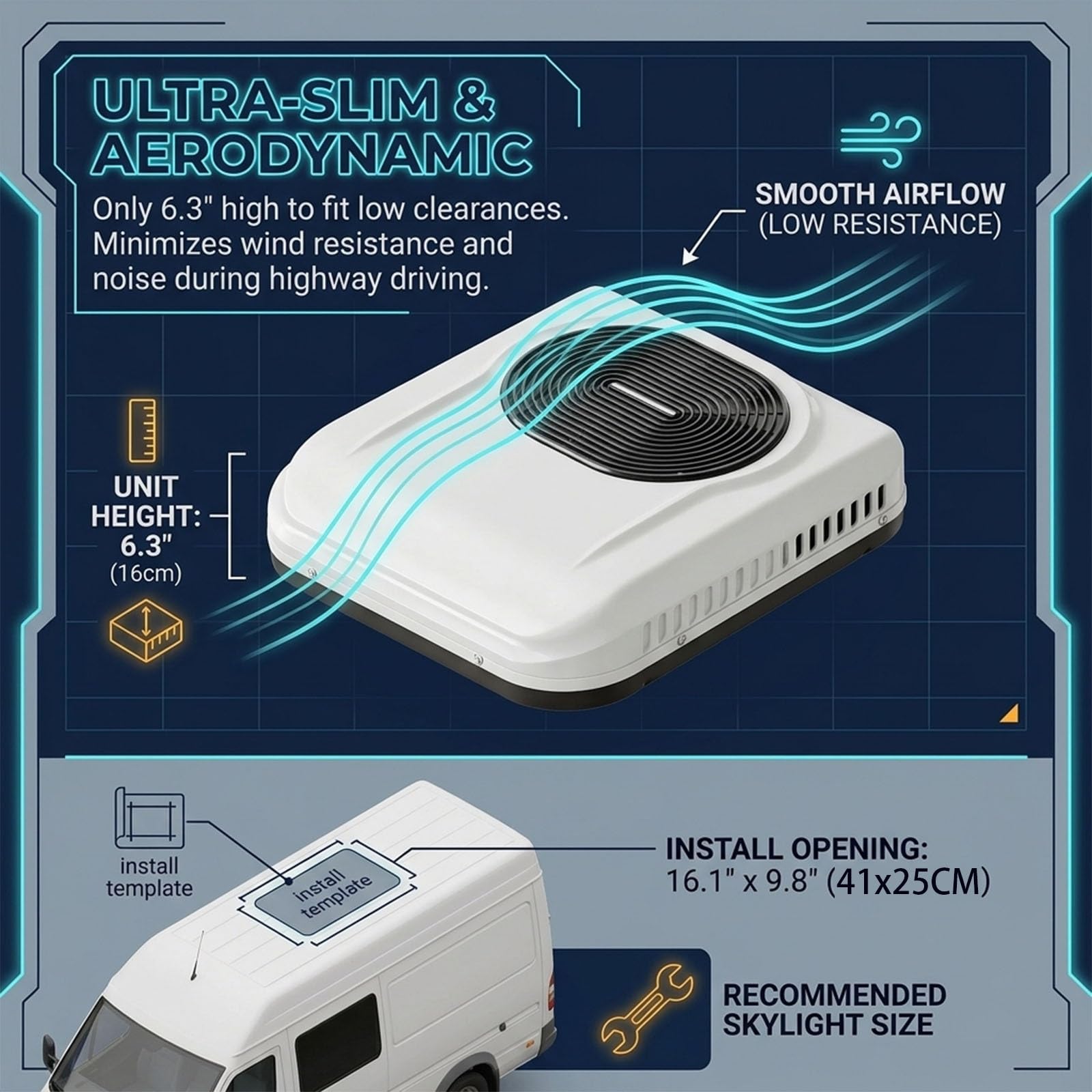 Climatizzatore da Tetto Camper 12V 24V 2000W Raffreddamento Alimentato a Batteria DC Inverter per Cabina Camion Caravan Barca Macchine Movimento Terra(Scroll Type,12V)