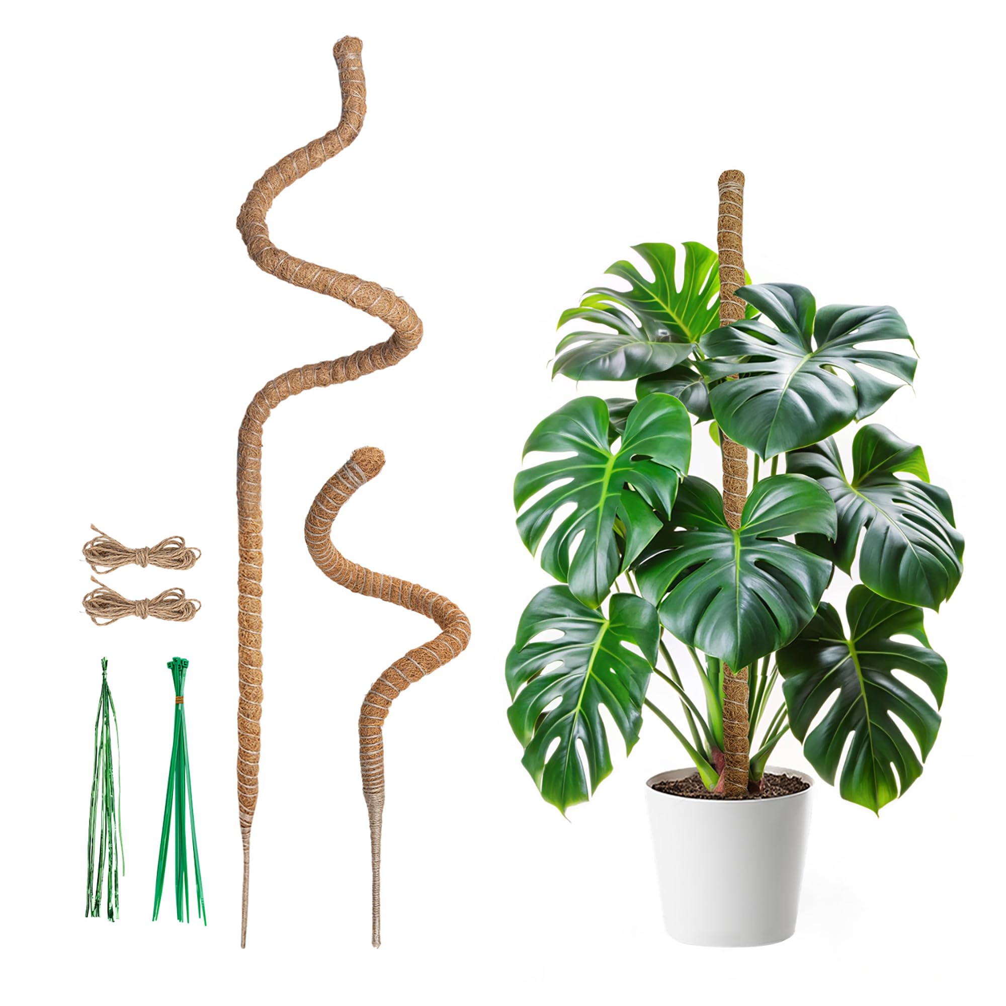 Mcbazel Moss Pole, 60CM+120CM/23.6in+47in Bendable Coir Plant Poles for Climbing Plants Support, Indoor Outdoor Cheese Monstera Plant Support with Cable Ties & Plant Tapewith Cable Ties & Plant Tape