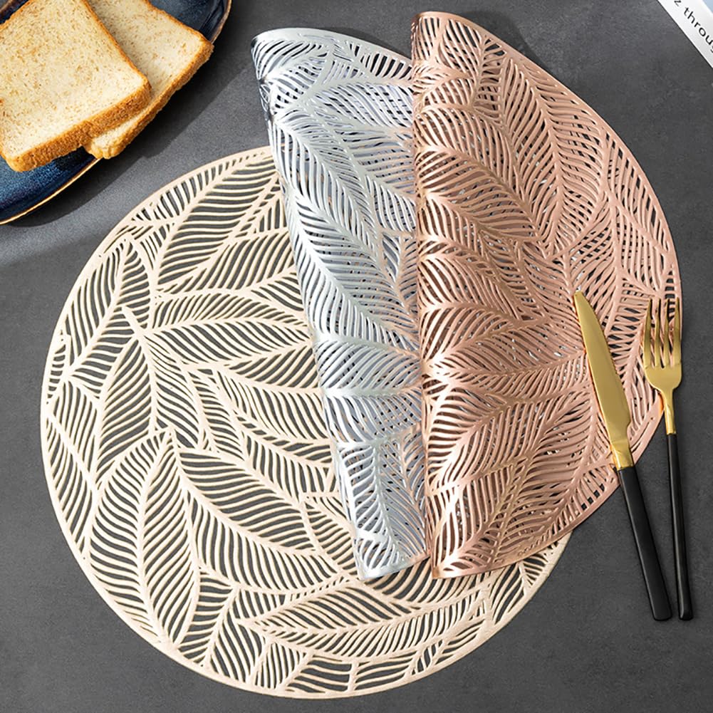 Set Di Platemat Rotondo In Pvc Creativo - 38 Cm (14,9 Pollici) Rabrabi Tavolo, Tappetini Per Decorazioni Per Desktop Per Ristoranti, Hotel, Ristoranti Per La Casa,Argento,10 Pezzi