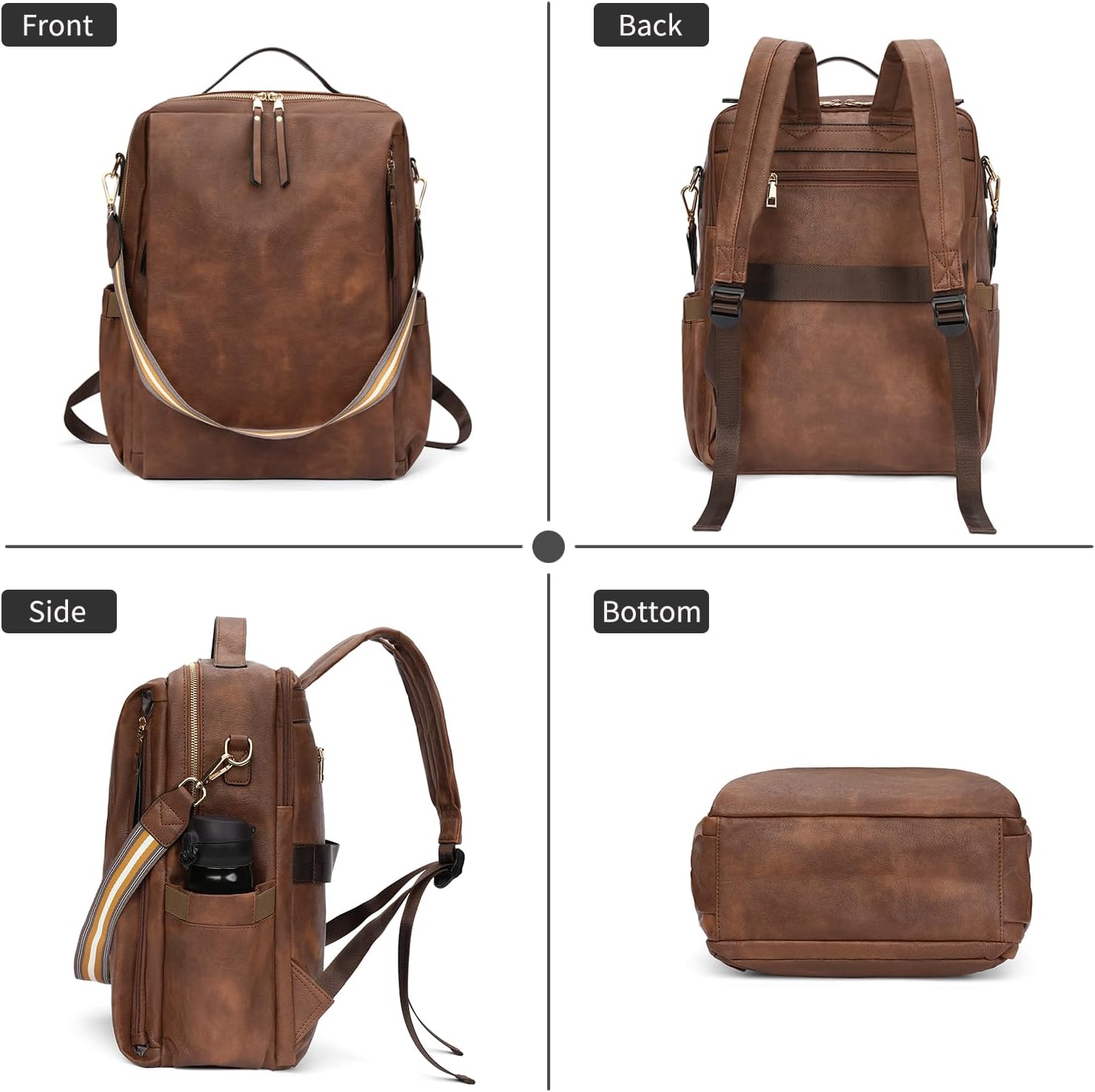 GAEKEAO Backpack Purse for Women 15.6 inch Laptop Backpack PU Leather Convertible Travel Backpacks Fashion Designer Handbag Ladies Shoulder Bags Dark Brown - Image 6