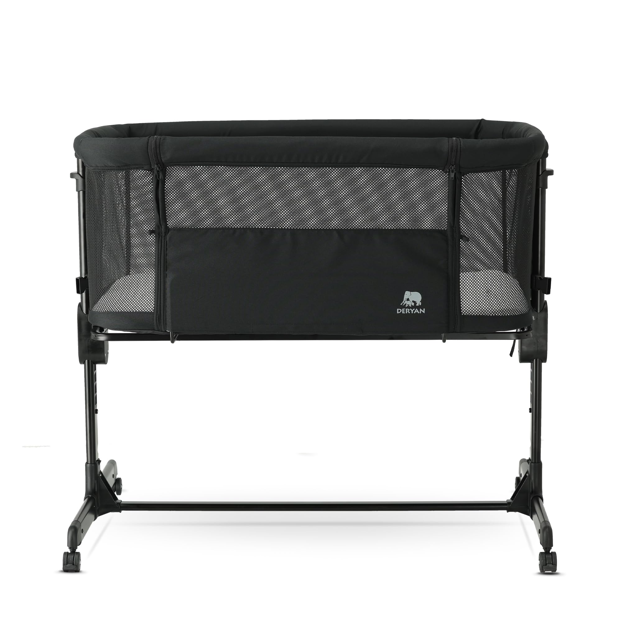 Deryan Snoozy Co-Sleeper 3 en 1 Lit bébé jusqu'à 9 kg Cododo Berceau Réglage Hauteur Inclinaison Matelas 4 roulettes Freins Matelas Ergonomique Sac (Noir)