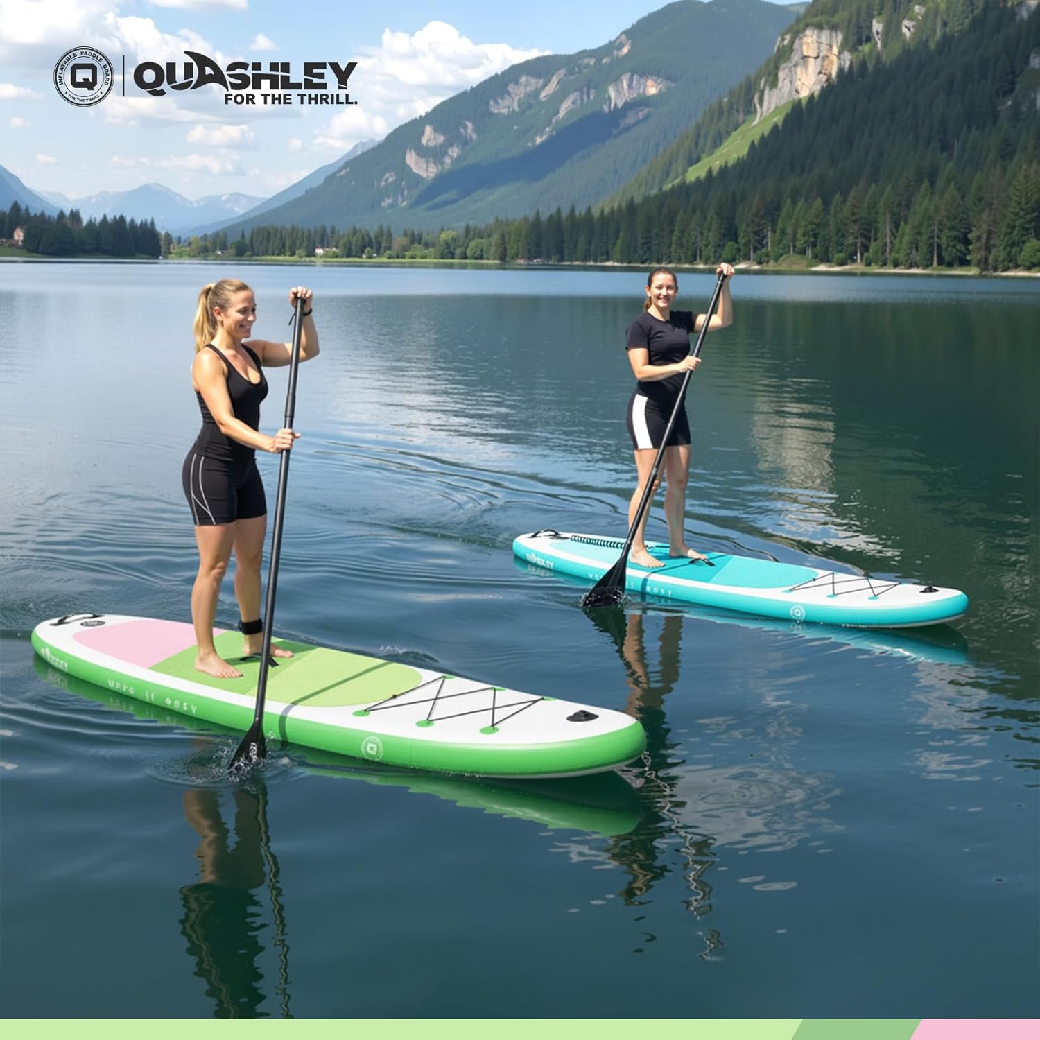 Quashley Inflatable Stand Up Paddle Board,Inflatable Paddleboards 32/34 Inch Wide,All Around SUP for Beginners with Lightweight Paddle,Hand Pump,Backpack,Leash,Durable & Portable iSUP Board