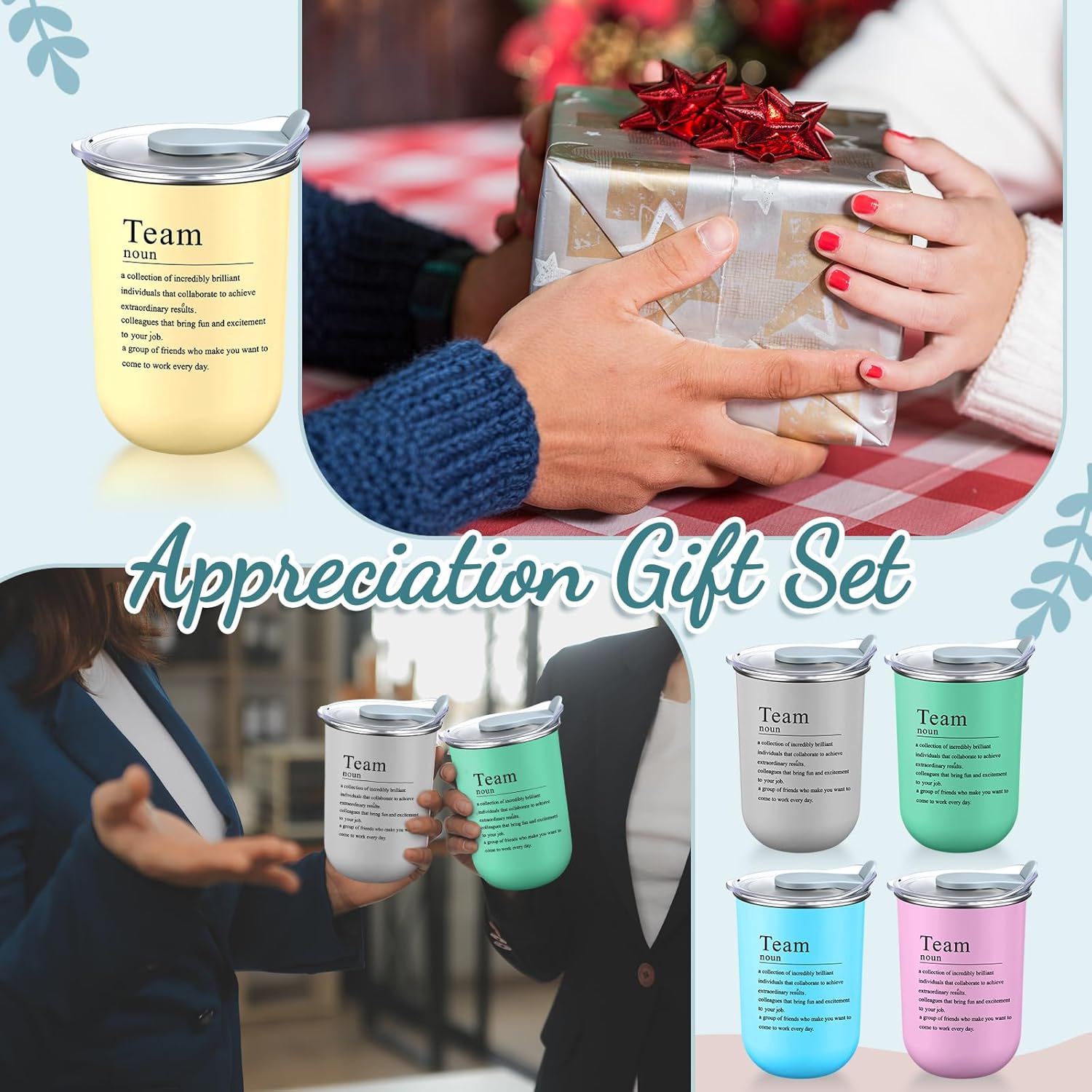 Reallnaive 10 Pcs Team Gifts Bulk Teacher Appreciation Gifts Thank You Coffee Mugs for Employee Coworkers Nurse Staff Double Walled Stainless Steel Tumbler Inspirational Cups (Cohesion,Vibrant)
