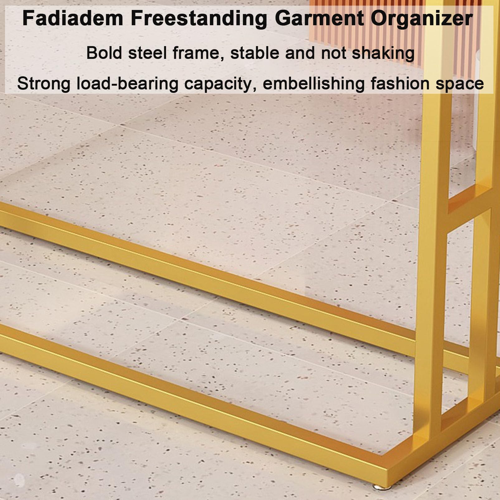Scaffale multiuso in metallo resistente da pavimento, con doppi ripiani, ideale per boutique al dettaglio, guardaroba e lavanderia