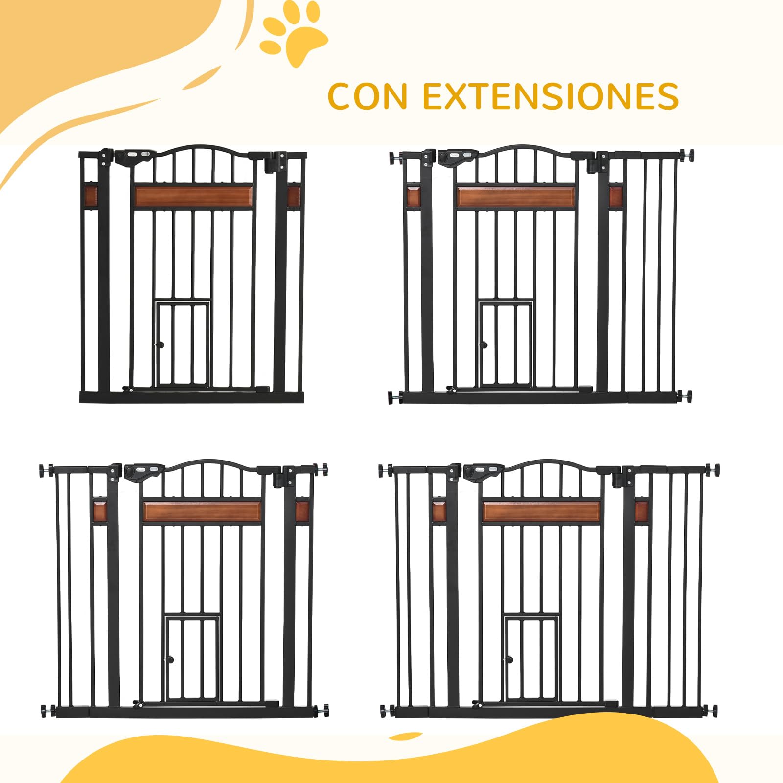PawHut Barrera de Seguridad Extensible para escaleras 93x76,2 cm Negro | Para Puertas, Cierre Automático, Altura Ajustable, Doble Bloqueo, para Perros Medianos