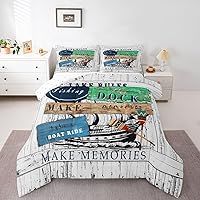 Vista 23 de Lake Life - Juego de edredón de tamaño King, juego de ropa de cama con remo de lago rústico, decoración de casa de lago, regalos para niños, vallas
