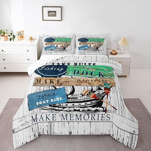 Miniatura 23 de Lake Life - Juego de edredón de tamaño King, juego de ropa de cama con remo de lago rústico, decoración de casa de lago, regalos para niños, vallas