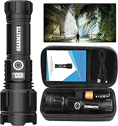 Lanternas de Led 20000 Lúmens Altos, Lanterna de Led Super Brilhante Recarregável Por Usb com Display de Energia e 5000 Mah, 5 Modos, Ipx4 À Prova D'Água para Emergências (1 Pacote, Preto)