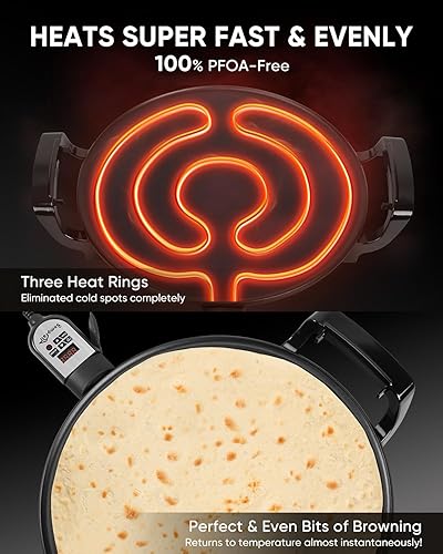 Miniatura 8 de Plancha eléctrica Mitad (Mogo) de 18.5 pulgadas, temperatura y tiempo ajustables, superficie antiadherente, calefacción uniforme, cafetera noruega,