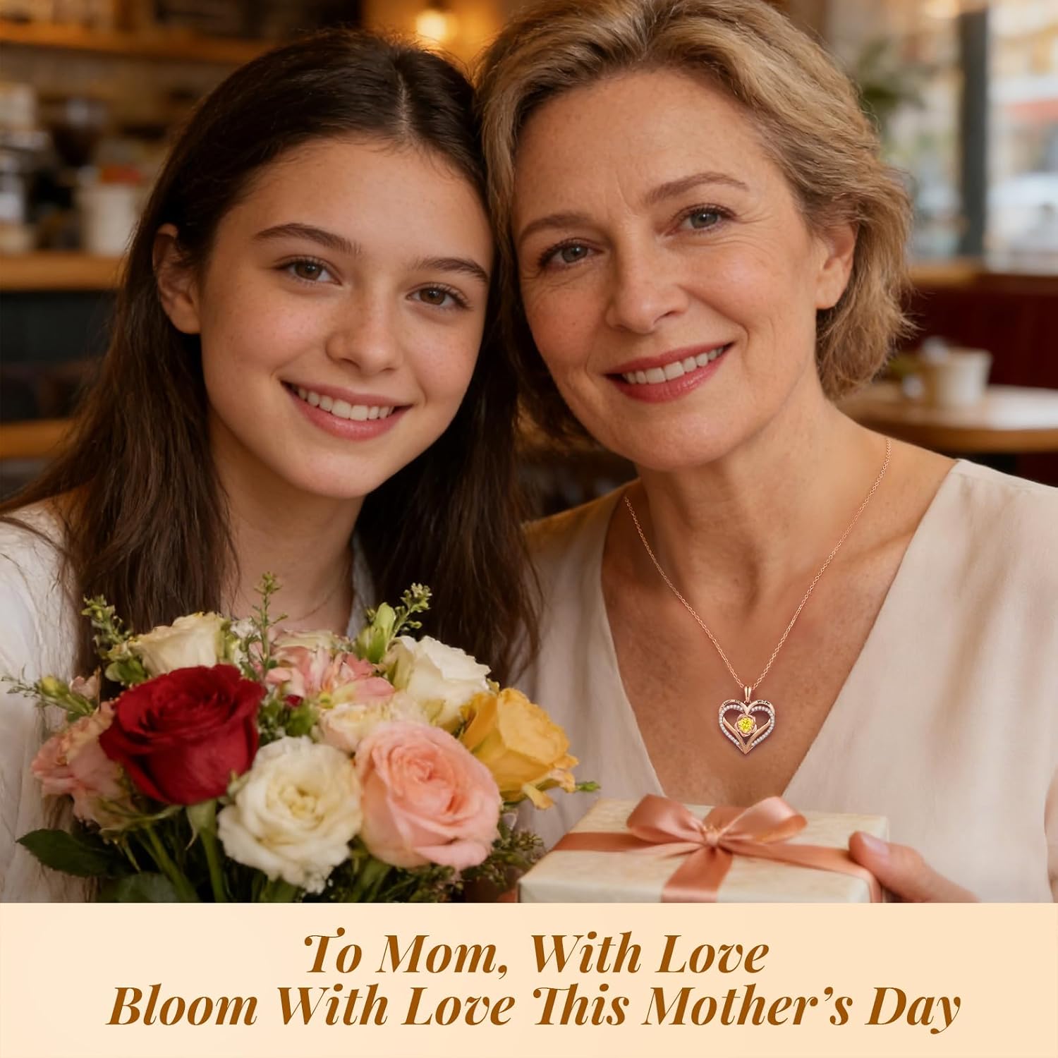 CDE Mothers Day Gifts I Love You Mom Heart Birthstone Necklace From Daughter Son Rose Jewelry Christmas Birthday Gifts for Women Grandma Nana New Mom