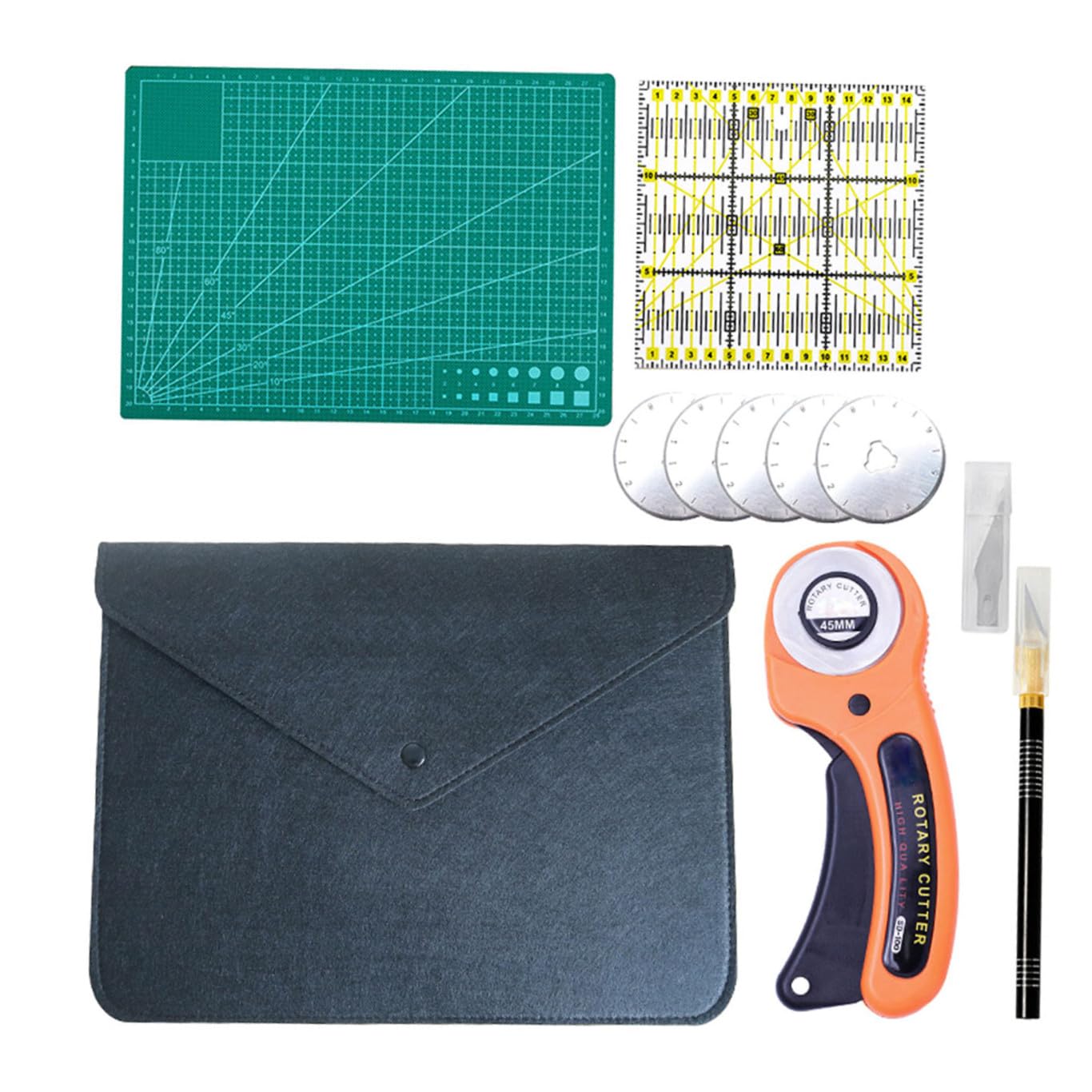 NUOBESTY 1set Taglierina Rotante Ergonomica Per Cucito Kit Creativo Per Tessuti e Vinile Con Funzione Di Sicurezza e Manico Comfort