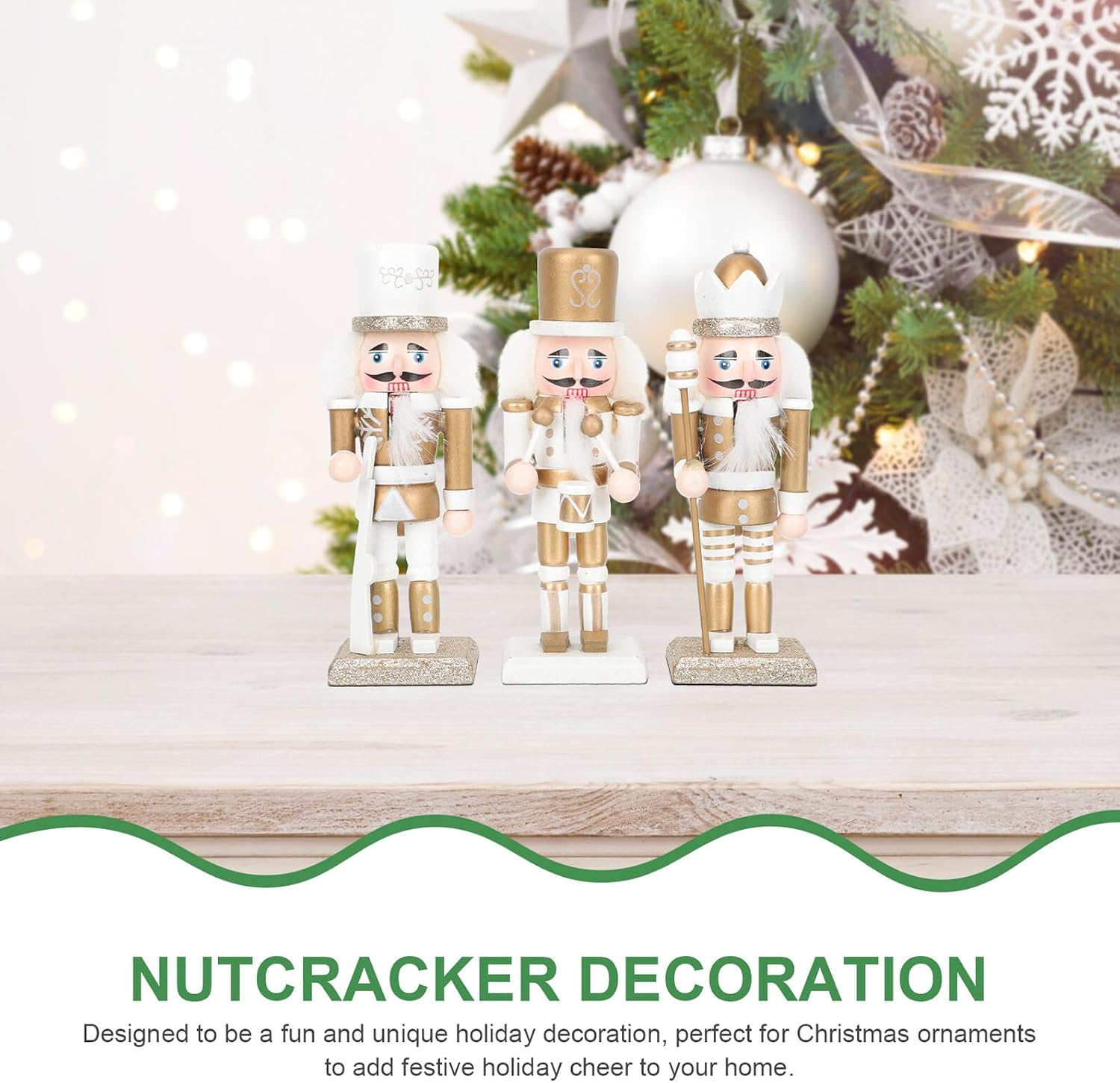 Ipetboom Wooden Nutcracker Puppet 15cm Christmas Nutcracker Figure Set of 3 for Xmas Party Table Decoration