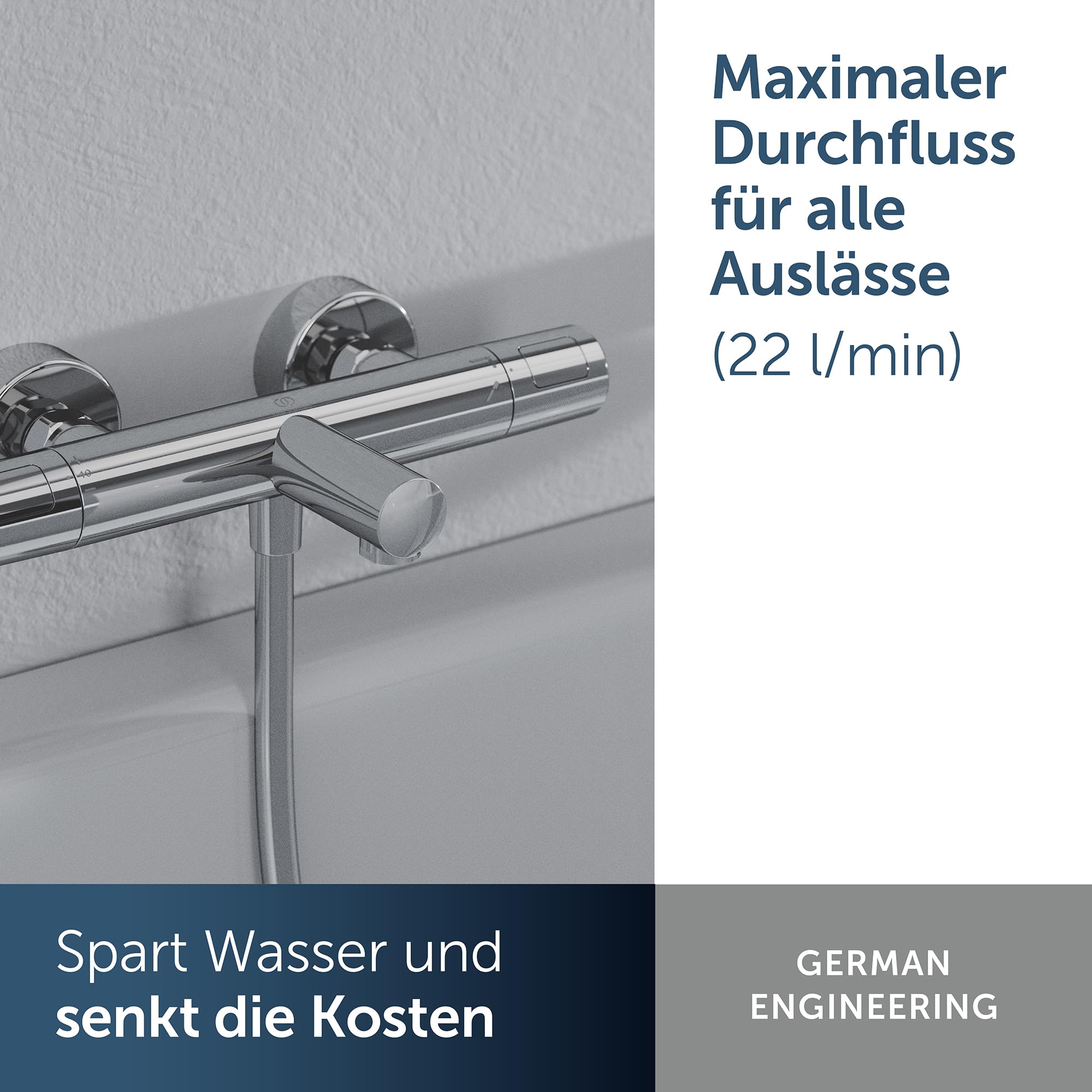 Ideal Standard Alero Badethermostat Aufputz, Auslaufhöhe 163 mm – Chrom | Wassersparend, Verbrühschutz, universeller G-1/2-Anschluss, hochwertige Badarmatur, A8576AA