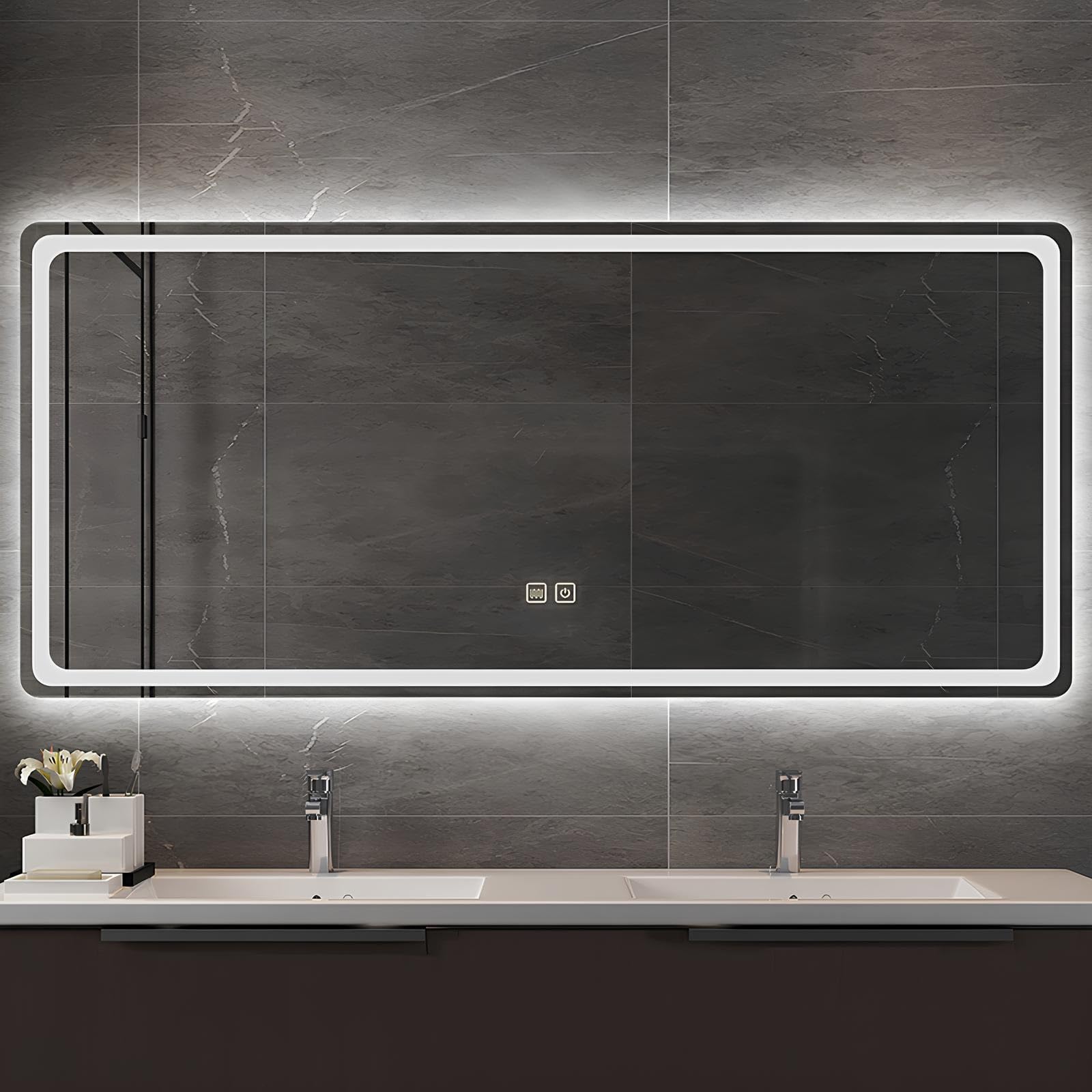 FGXHHS with LED Lights, Anti-Fog Vanity Mirror, Wall Mounted Dimmable 3 Color Lighting, Touch Control, Horizontal/Vertical(Horizontal,60x80cm/23.6x31.5in)