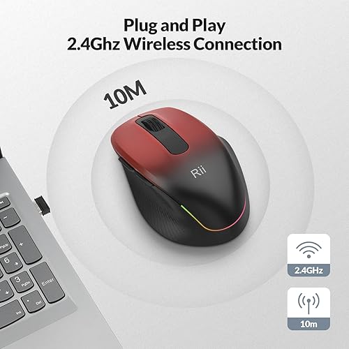 Miniatura 4 de Rii Mouse inalámbrico recargable, 2.4 GHz con receptor USB, 100012001600 DPI, agarres ergonómicos, teclas silenciosas, mouse inalámbrico para