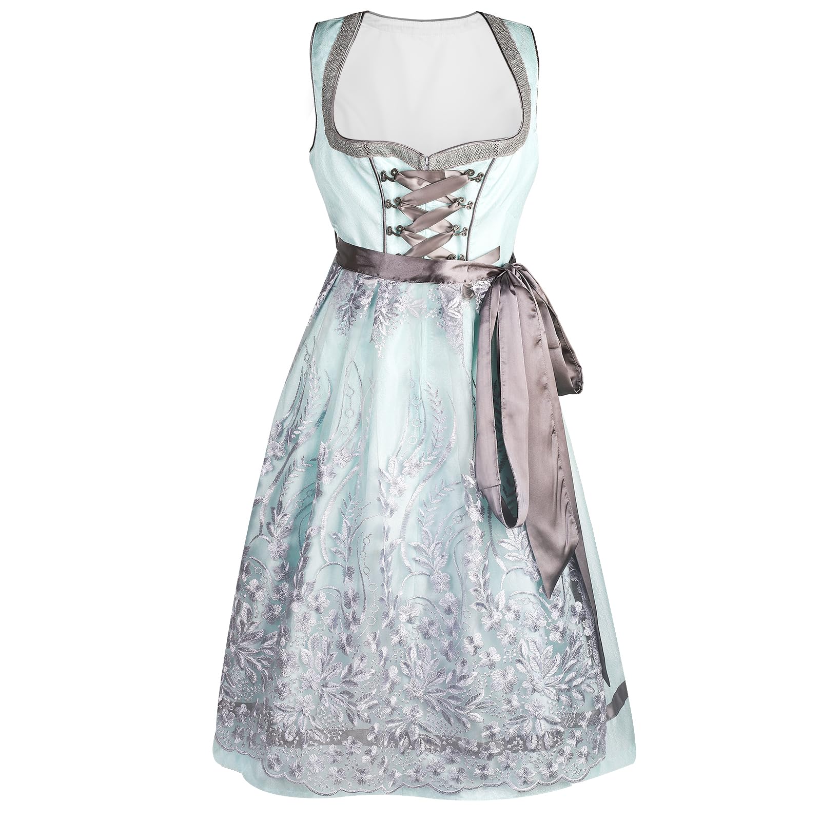 Jefencop Midi Dirndl Damen für Oktoberfest inkl. Spitzenschürze, Grün, 2 Teilig Krüger Trachtenkleid
