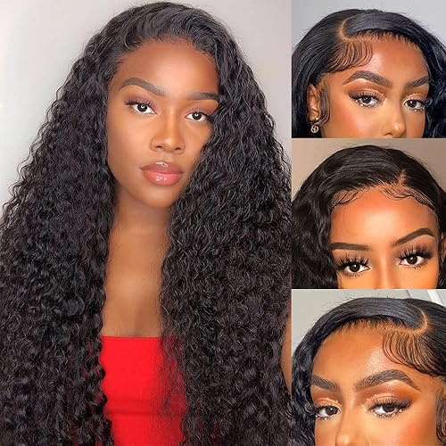 Pelucas de cabello humano ondulado profundo con encaje frontal para mujeres negras, pelucas de cabello humano de 13 × 4 con encaje frontal,