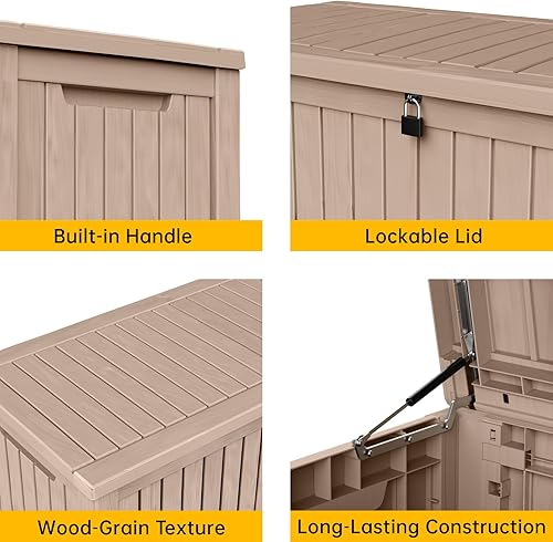 Miniatura 3 de DRATO Caja de cubierta de 180 galones, caja grande de resina impermeable para muebles de patio, cojines de patio, herramientas de jardinería,