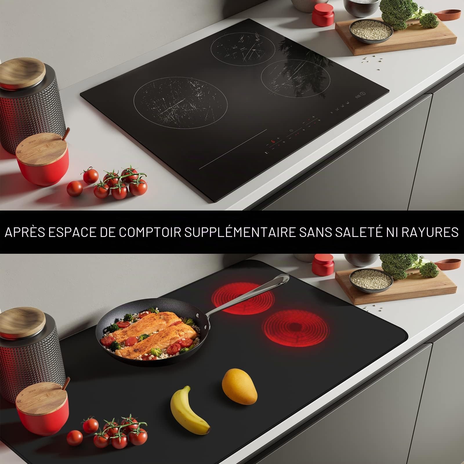 Couvre-plaque ignifuge et imperméable cuisinière électrique verre 53 x 91 cm noir