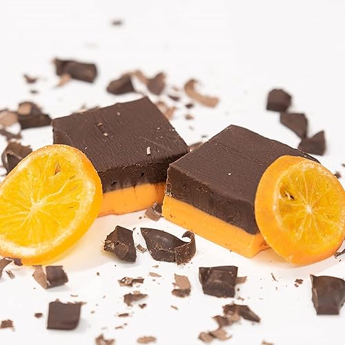 Valley Fudge naranja chocolate oscuro dulce artesanal fresco mantequilla real caramelo gourmet paquete de una libra