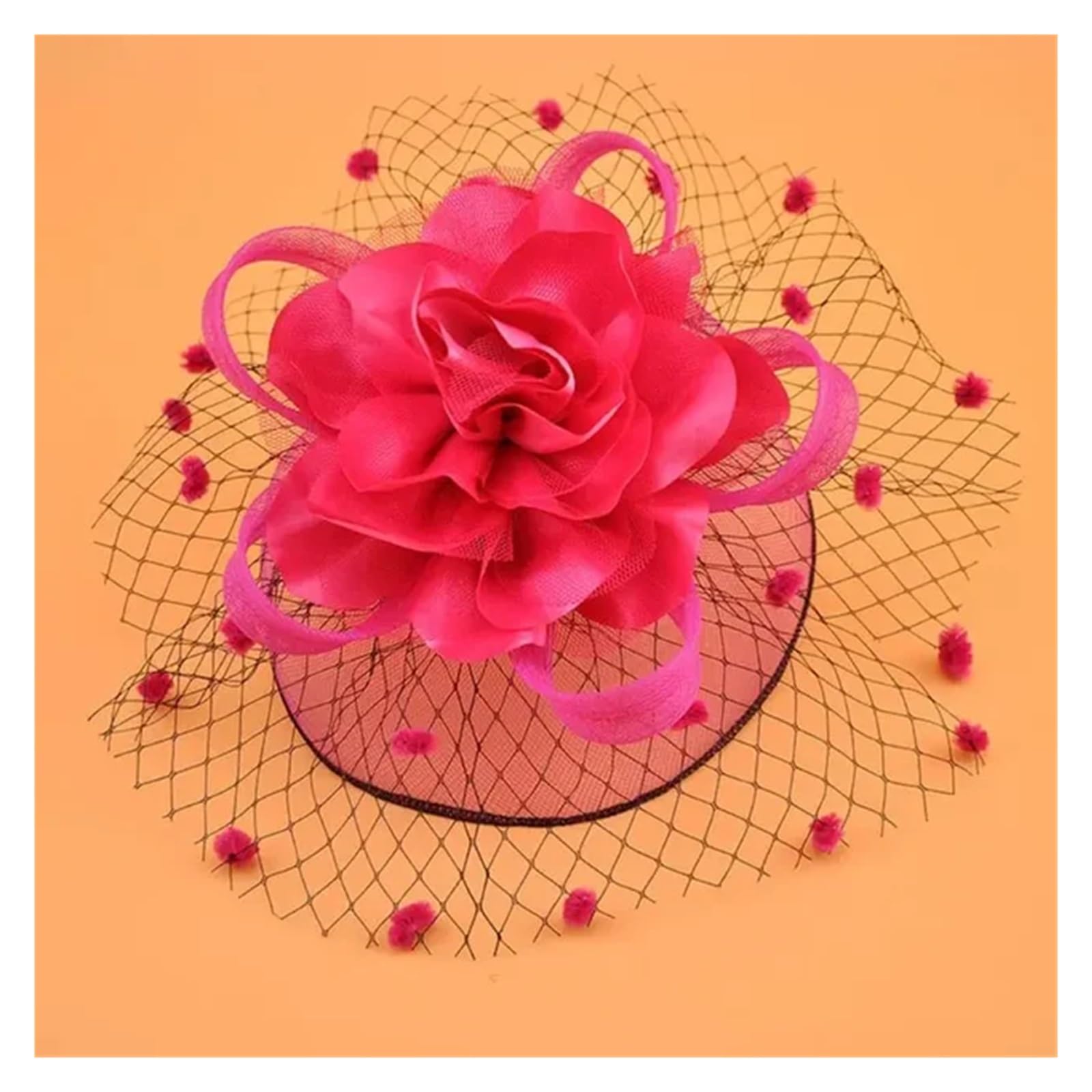 UALXPAO Wedding Hats Women Mesh Fascinator Cocktail Tea Party Hat Hair Accessories Wedding Church Headwear with Veil Flower Dots for Tea Party,Weddings(Pink1)