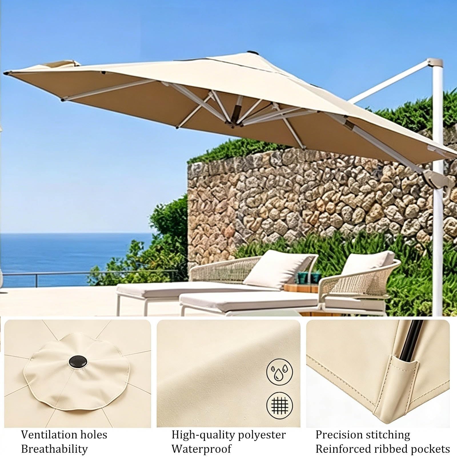 Toldo De Recambio Sombrilla 8 Brazos 3.0m 3.5m Recambio De Tela Para Sombrilla Excentrica Toldo De Repuesto Para Sombrilla Patio Impermeable Protección UV Para Jardín Playa(Beige,3m(10ft))