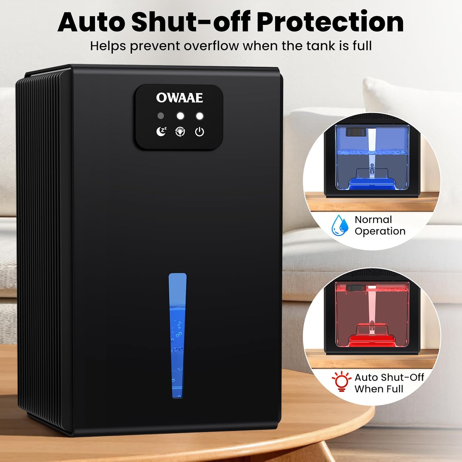 Dehumidifier, 1000 sq.ft Quiet Dehumidifiers for Home Bedroom Bathroom Basement with 95oz Water Tank, Sleep Mode, Auto Shut-Off 7 Colors LED Light, Black thumbnail