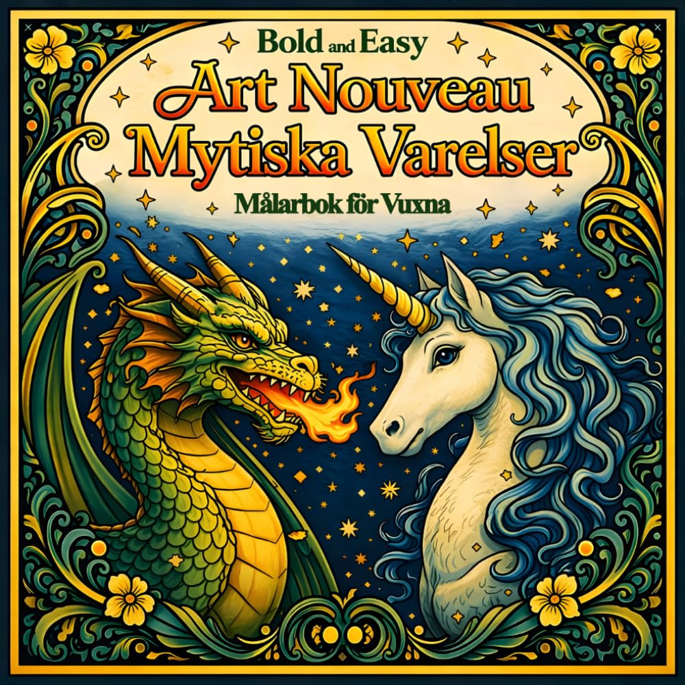 Bold and Easy Art Nouveau Mytiska Varelser: Målarbok för Vuxna med Drakar, Fenix och Fantasimotiv