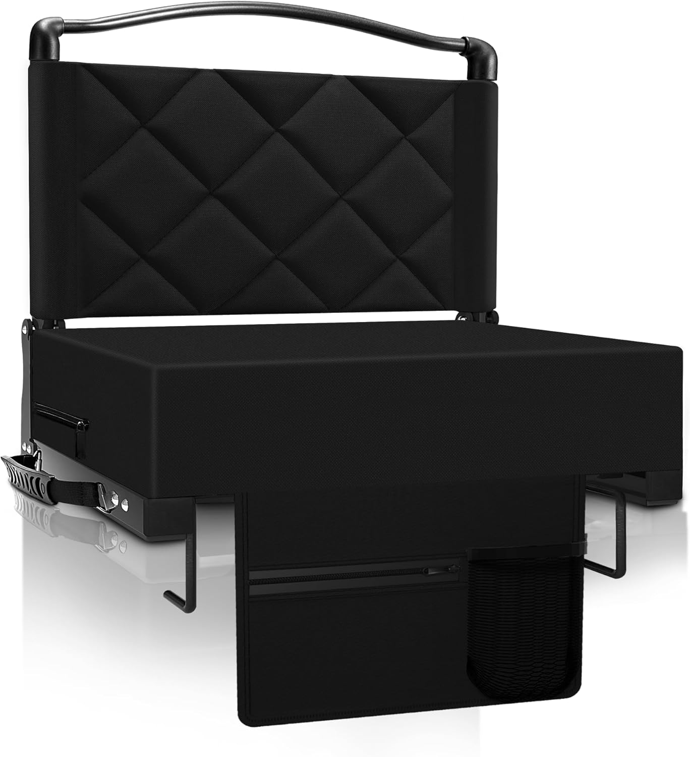 Stadium Seats with Back Support and Cushion Thick Padded Bleacher Chairs with Shoulder Strap, Portable Folding Stadium Seat Chairs for Bleachers Include Cup Holder and Side Pocket, Black