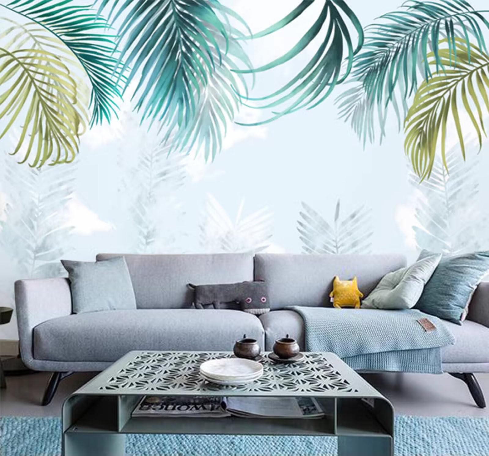 Hand Drawn Fresh Three Dimensional Minimalist Banana Leaves 3D Wallpaper Easy Install Feature Office Living Room Sofa Bedroom TV Background Wall Decoration-250cm×170cm